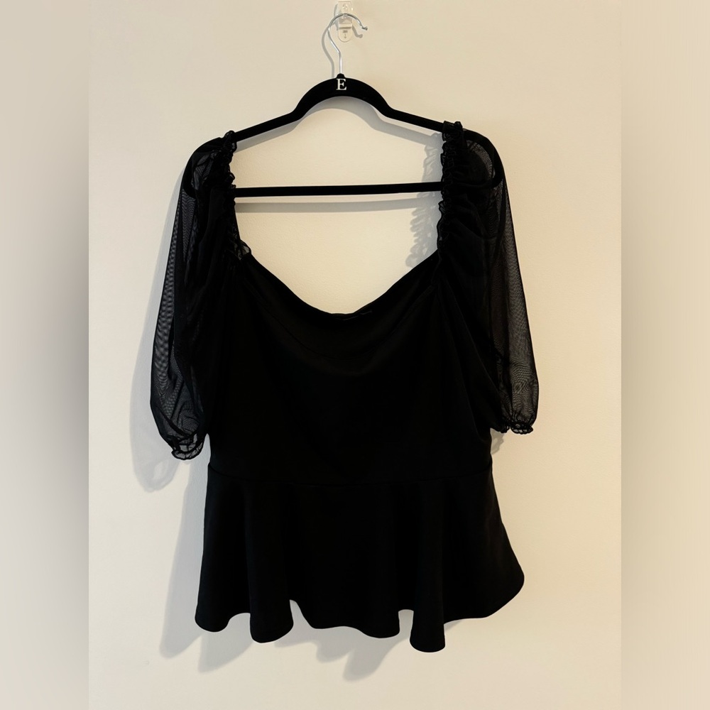 Peplum Top Sheer Puffed Sleeves